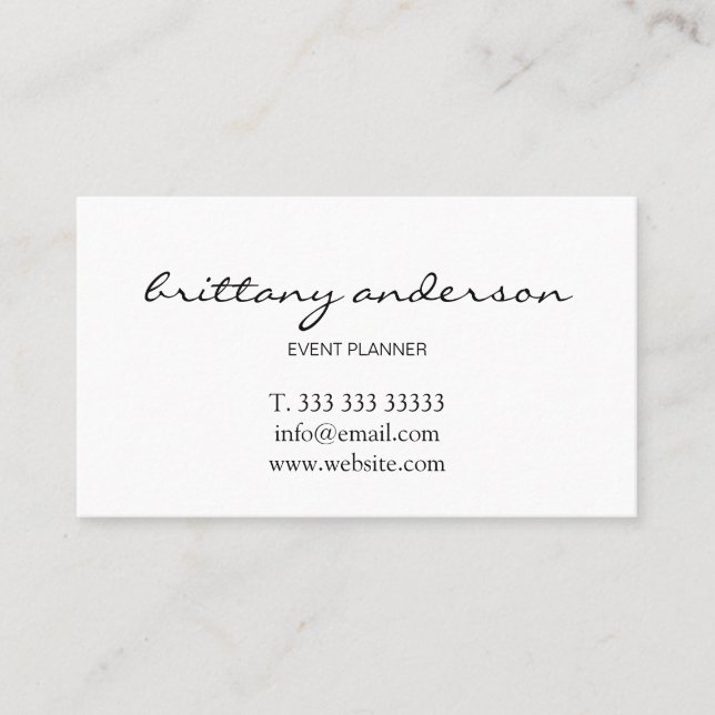 Modern Professional Minimalist Handwritten White Business Card (Front)