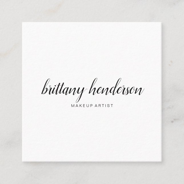 Modern Professional Minimalist Handwritten White Square Business Card (Front)