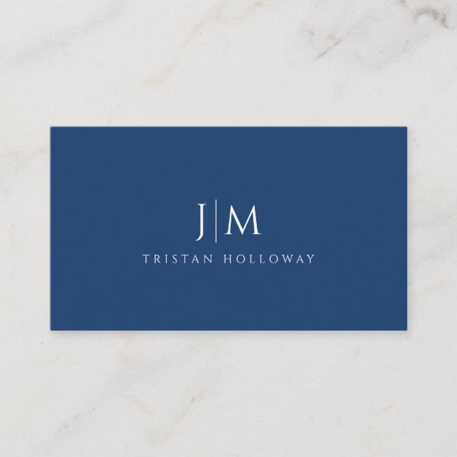 Modern Professional Minimalist Monogram Navy Blue Business Card (Front)