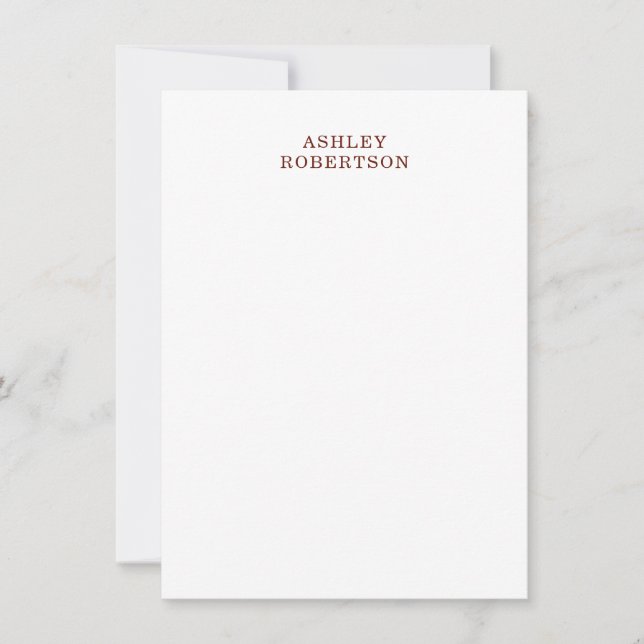 Modern Professional Minimalist Plain Own Name Note Card (Front)