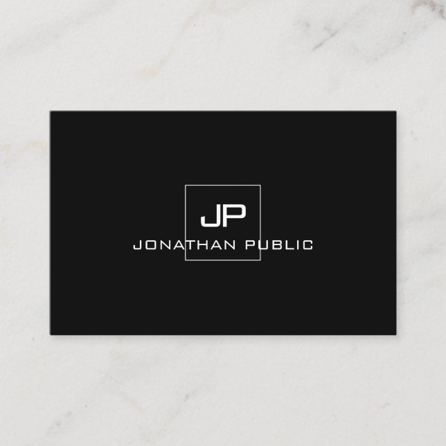 Modern Professional Monogram Black White Elegant Business Card (Front)