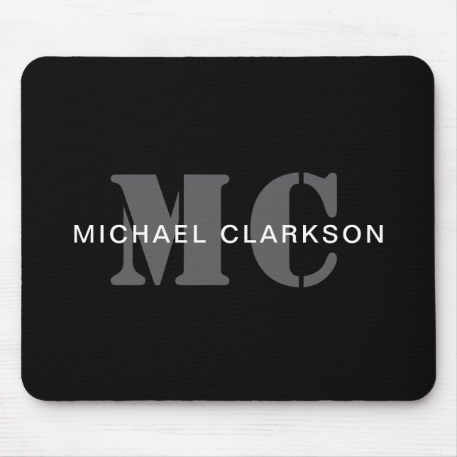 Modern Professional Monogram Black & White Mouse Pad (Front)