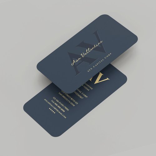 Modern Professional Monogram Dark Blue  Business Card