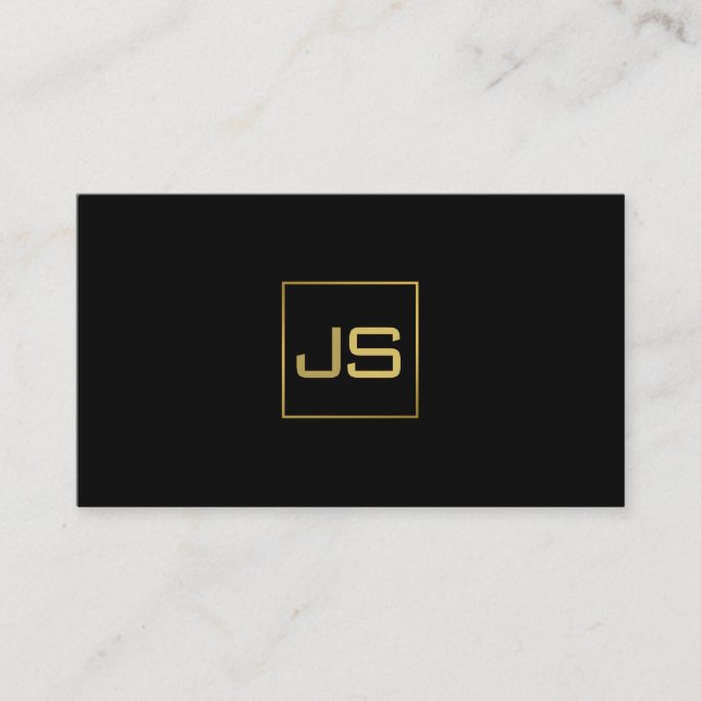 Modern Professional Monogram Elegant Black Gold Business Card (Front)