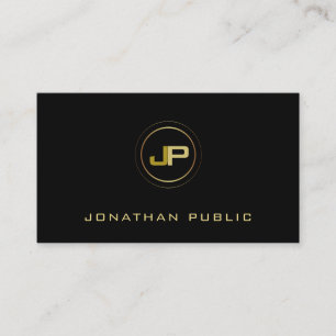 Modern Professional Monogram Elegant Black Gold Business Card