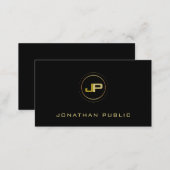 Modern Professional Monogram Elegant Black Gold Business Card (Front/Back)
