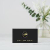 Modern Professional Monogram Elegant Black Gold Business Card (Standing Front)