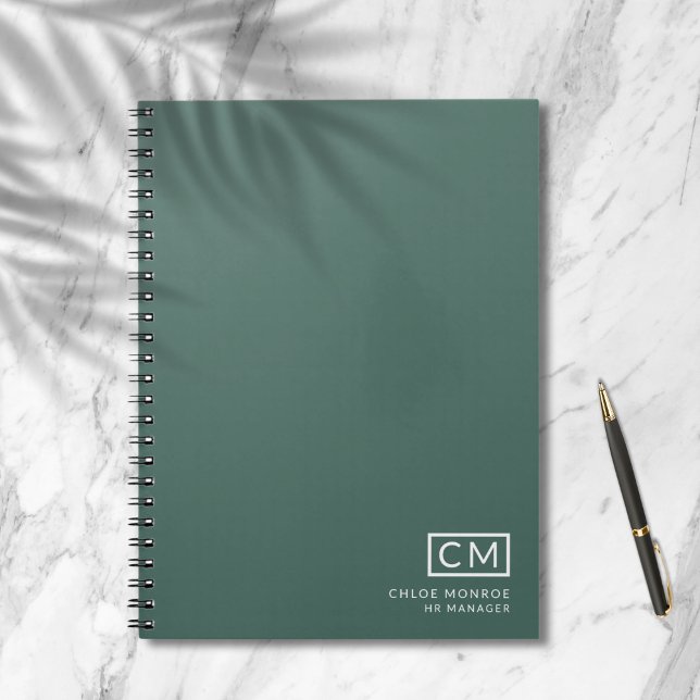 Modern Professional Monogram Initial Sage Green Notebook (Creator Uploaded)