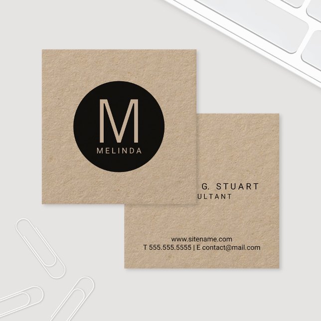 Modern Professional Monogram Kraft Paper Square Business Card (Creator Uploaded)