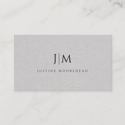 Modern Professional Monogram Minimalist Gray Linen Business Card