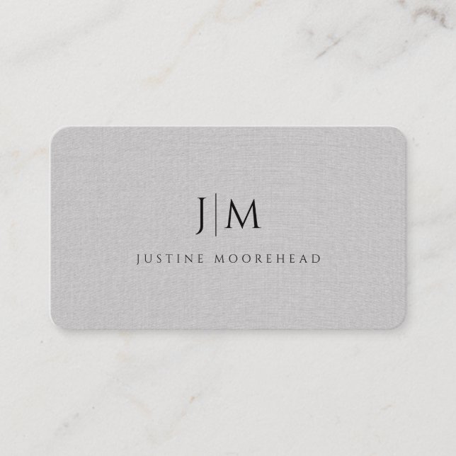 Modern Professional Monogram Minimalist Gray Linen Business Card (Front)