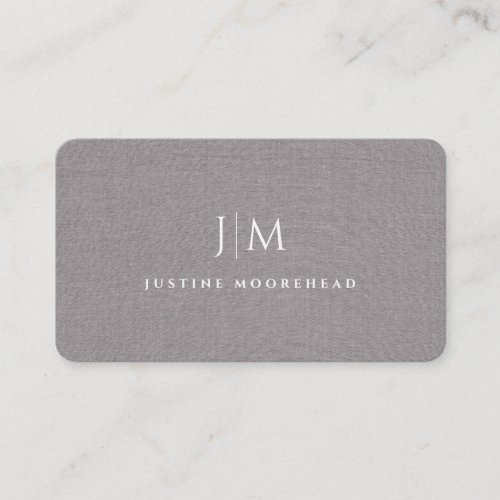 Modern Professional Monogram Minimalist Gray Linen Business Card