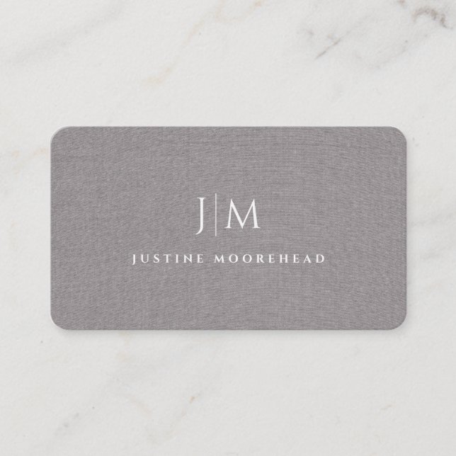 Modern Professional Monogram Minimalist Gray Linen Business Card (Front)