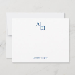 Modern Professional Monogram Navy Blue Note Card