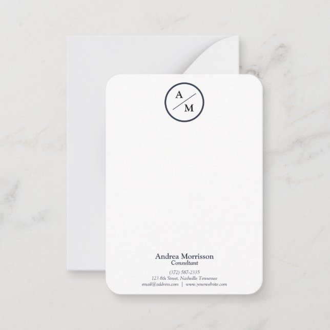 Modern Professional Monogram Note Card (Front)