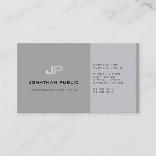 Modern Professional Monogram Plain Elegant Grey Business Card