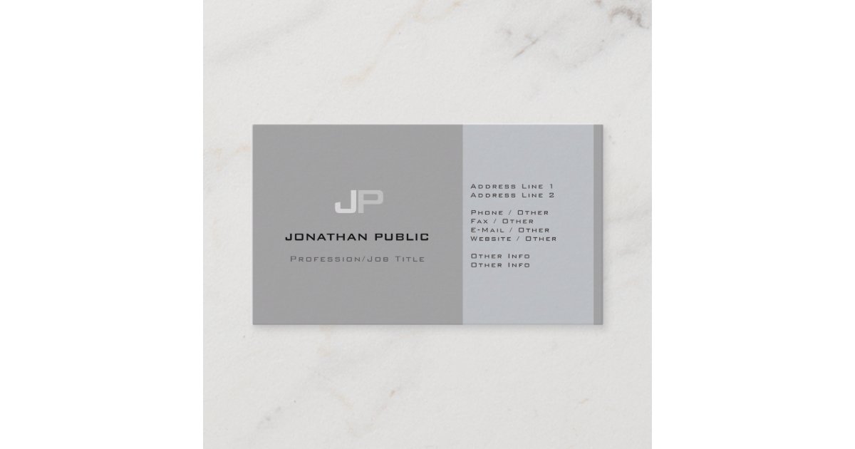 Modern Professional Monogram Plain Elegant Grey Business Card | Zazzle