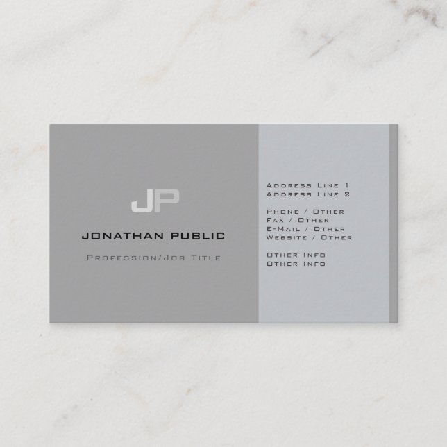 Modern Professional Monogram Plain Elegant Grey Business Card (Front)