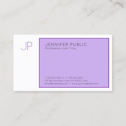 Modern Professional Monogram Plain Elegant Violet Business Card