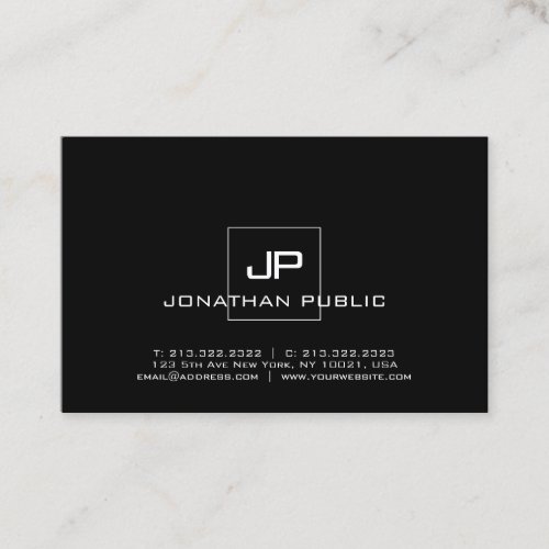 Modern Professional Monogrammed Black White Chic Business Card
