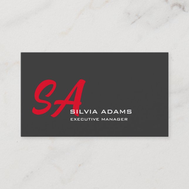 Modern Professional Monogrammed Plain Red Grey Business Card (Front)
