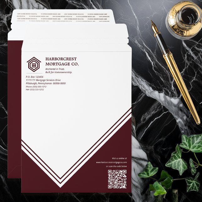 Modern Professional Mortgage Company Business Envelope Mailers (Modern Professional Mortgage Company Business Envelope Mailers - Dk Burgundy Wine | White)