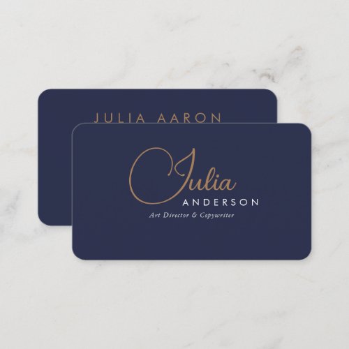 Modern Professional Navy Blue and Gold Script Business Card