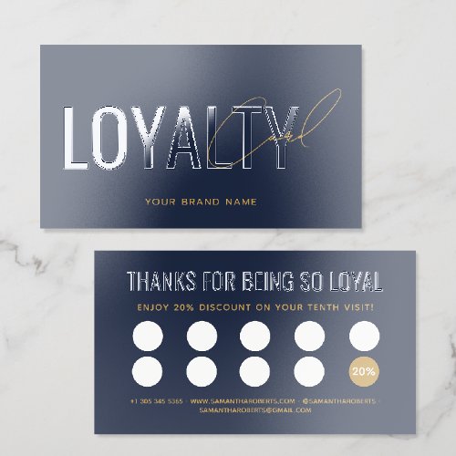 Modern professional navy blue customer loyalty raised spot UV business card