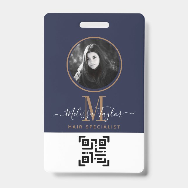 Modern Professional Navy Blue Gold Signature Badge (Front)