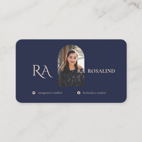 Modern Professional Navy Blue Monogram Photo Business Card