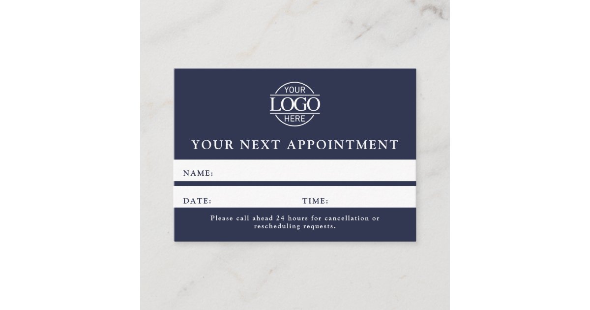Modern Professional Navy Blue Simple Reminder Appointment Card | Zazzle