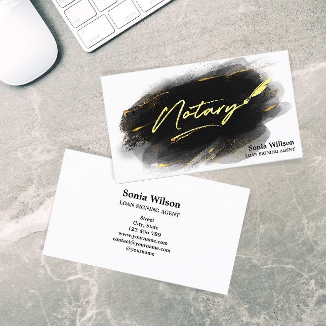 Modern Professional Notary Loan Signing Agent Gold Business Card (Creator Uploaded)