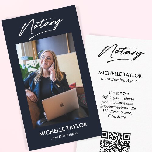 Modern Professional Notary Public Photo QR Code Business Card