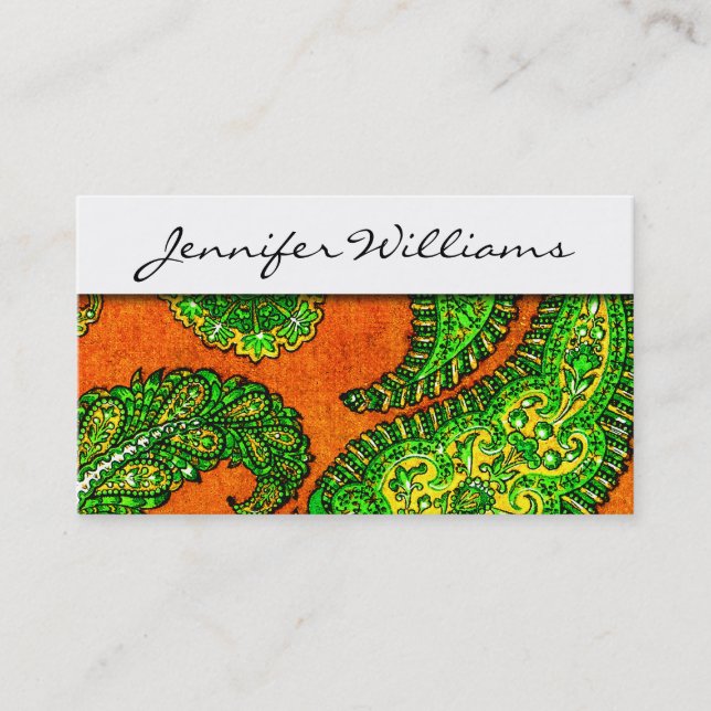 Modern Professional Orange Paisley Business Cards (Front)