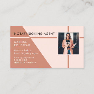 Modern Professional Peach Pink Photo Notary Public Business Card