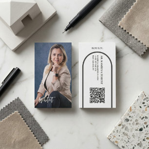 Modern Professional Photo   Minimalist Arch QR Cod Business Card