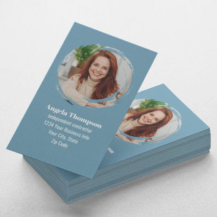 Modern Professional Photo QR Code Blue Business Card