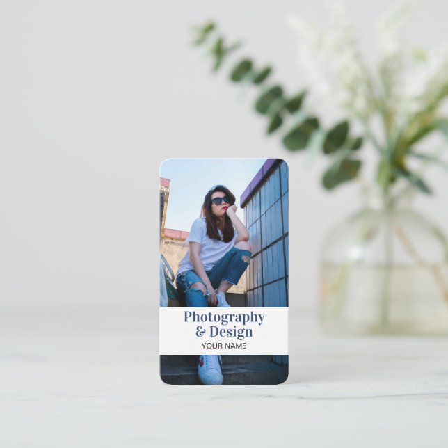 Modern Professional Photo QR Code Business Card (Standing Front)