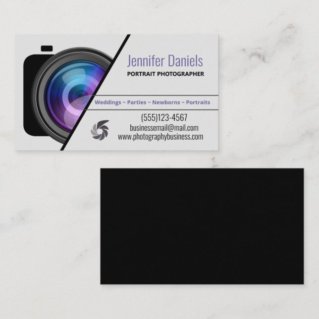 Modern Professional Photography SLR Camera Lens Business Card (Front/Back)