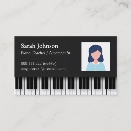 Modern Professional Piano Teacher Photo Business Card