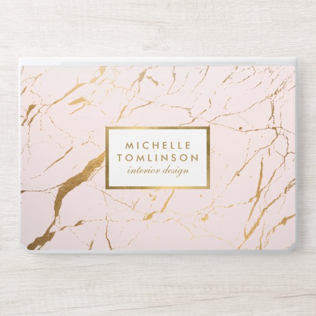 Modern Professional Pink and Gold Marble Pattern HP Laptop Skin (Front)