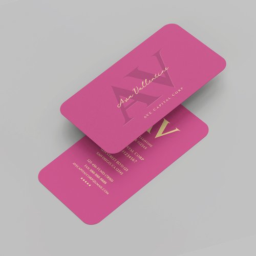 Modern Professional Pink Gold Monogram Marketing Business Card