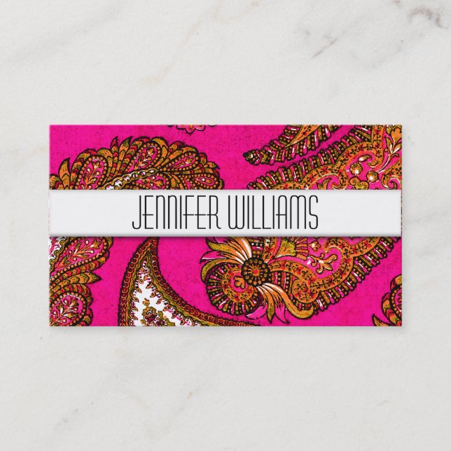 Modern Professional Pink Paisley Business Cards (Front)