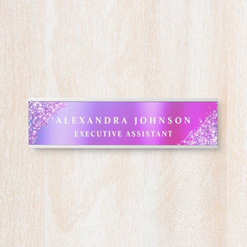 Modern Professional Pink Purple Sparkle Glitter Door Sign