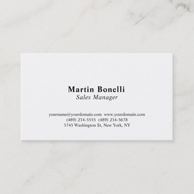 Modern Professional Plain Black & White Classical Business Card (Front)