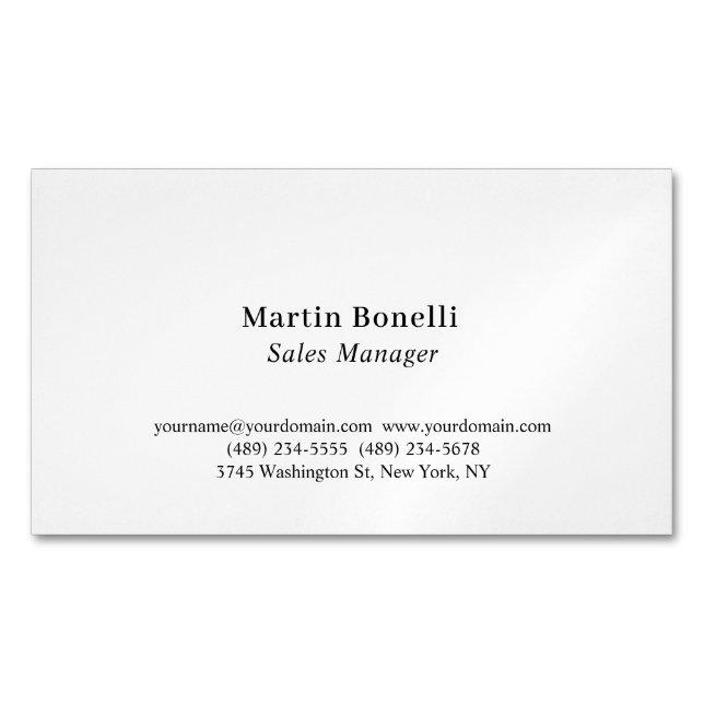 Modern Professional Plain Black & White Classical Business Card Magnet (Front)