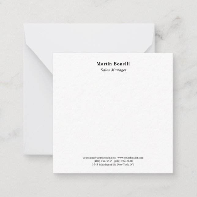 Modern Professional Plain Black & White Classical Note Card (Front)