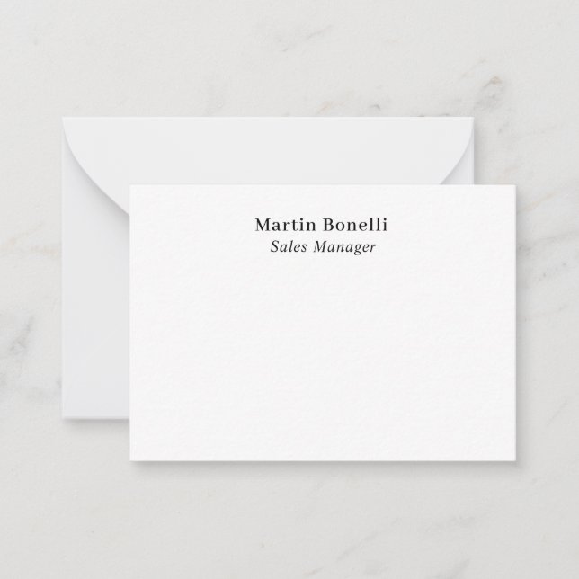 Modern Professional Plain Black & White Classical Note Card (Front)