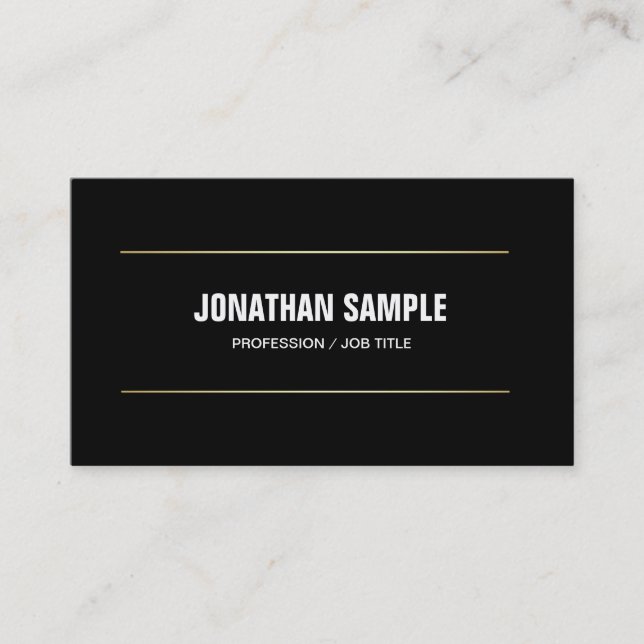 Modern Professional Plain Black White Gold Trendy Business Card (Front)