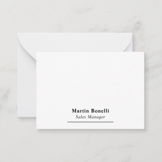 Modern Professional Plain Black & White Name Title Note Card (Front)